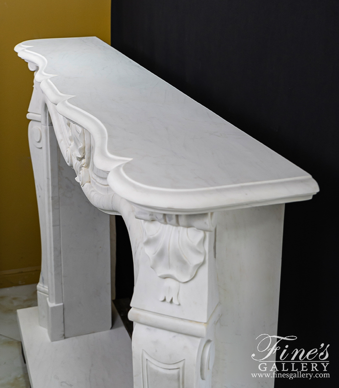 Marble Fireplaces  - Shell Motif French Mantel In Statuary White Marble - MFP-2503